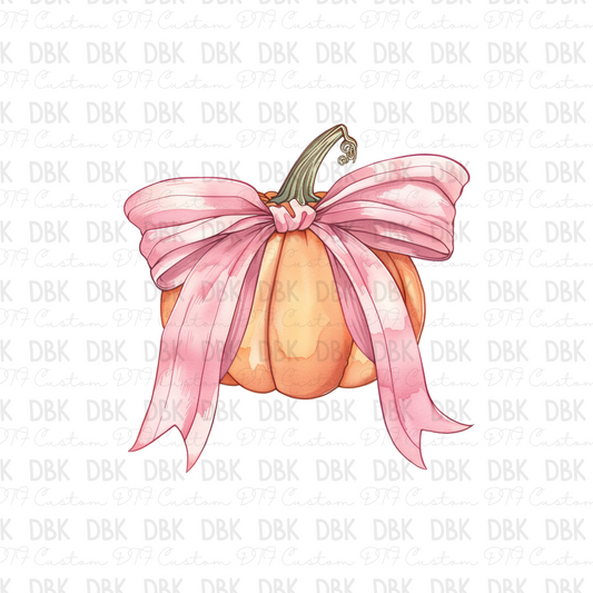 Pink Bow Pumpkin DTF transfer F61