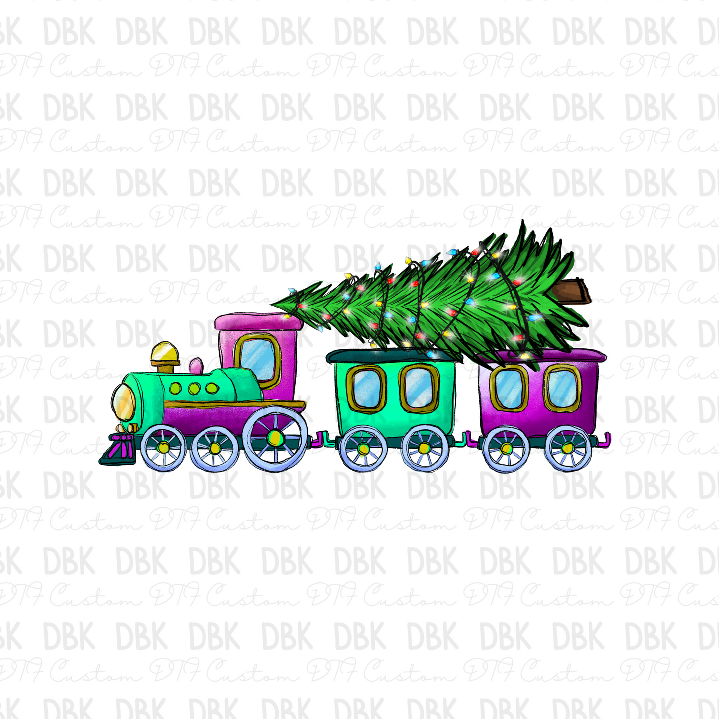 Christmas tree train DTF transfer E69