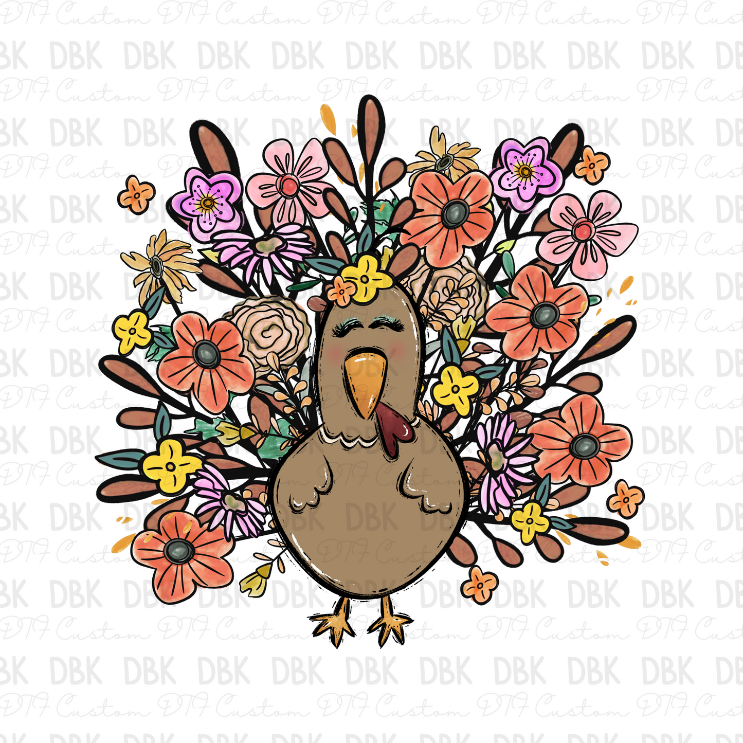 Flower turkey DTF transfer