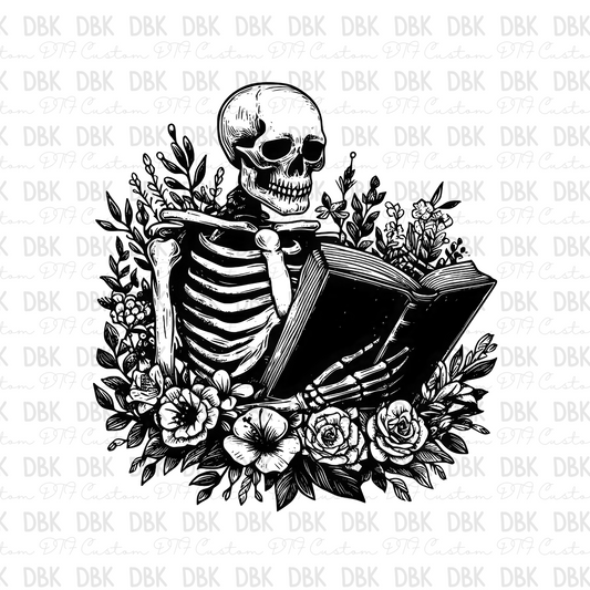 Skelly with book DTF transfer