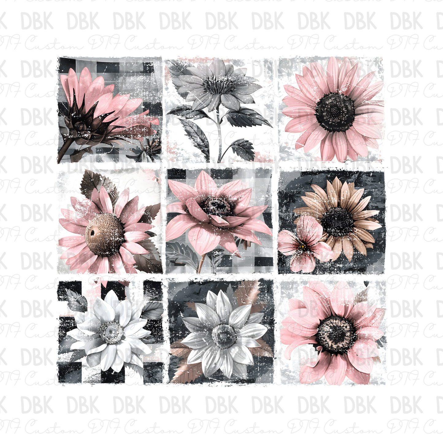 Floral squares DTF Transfer