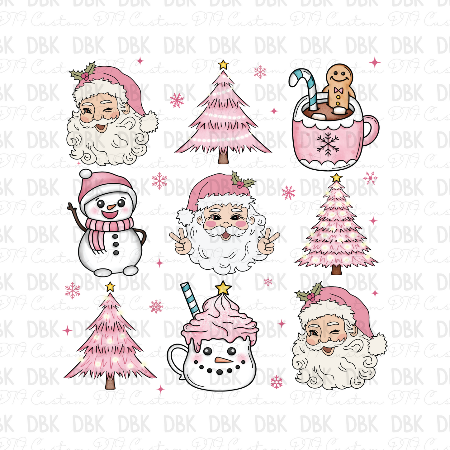 Pink Christmas stuff DTF transfer E72