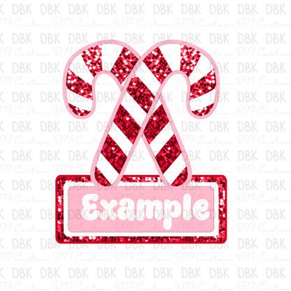 Pink Candy Cane Christmas Custom name DTF Transfer ONLY
