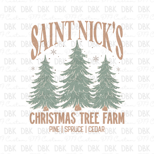 Saint nick's Christmas tree farm TAN DTF transfer E103