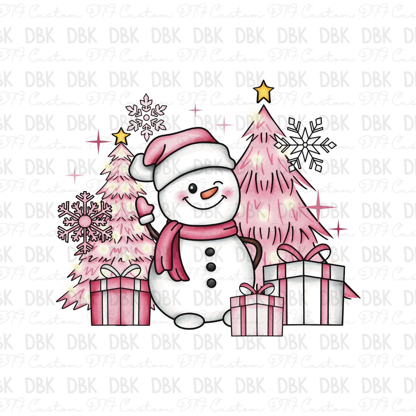 Pink snowman DTF transfer E74