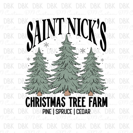 Saint nick's Christmas tree farm BLACK DTF transfer E102