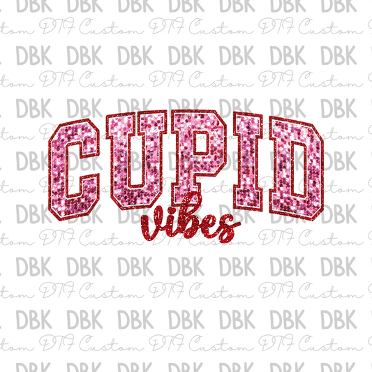 Cupid Vibes faux glitter DTF transfer