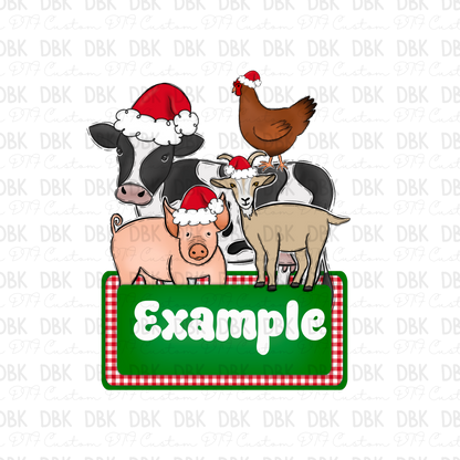 Farm Animals Christmas Custom name DTF Transfer ONLY
