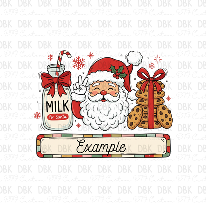 Milk & Cookies Christmas Custom name DTF Transfer ONLY