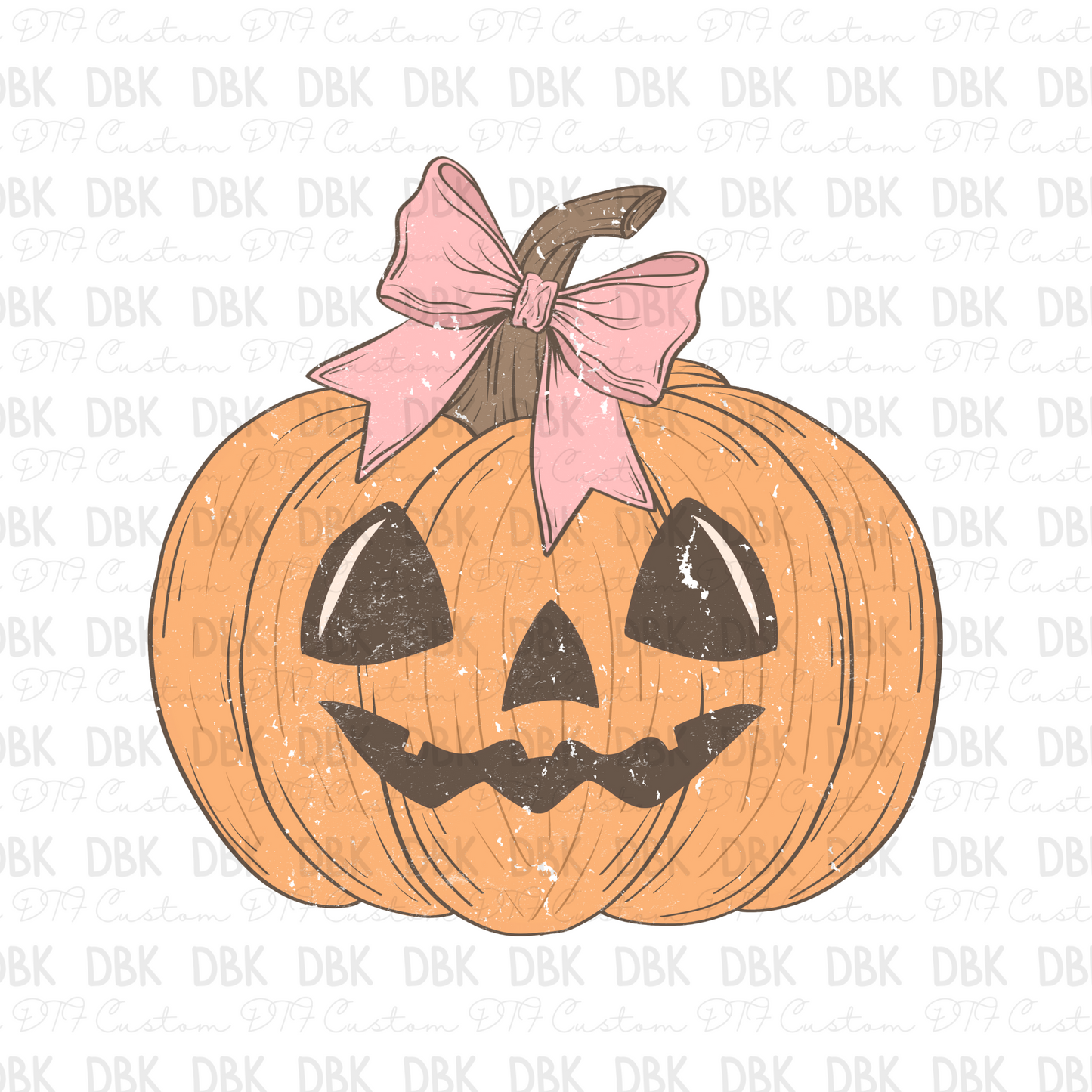 Pink Bow Pumpkin face DTF transfer H176