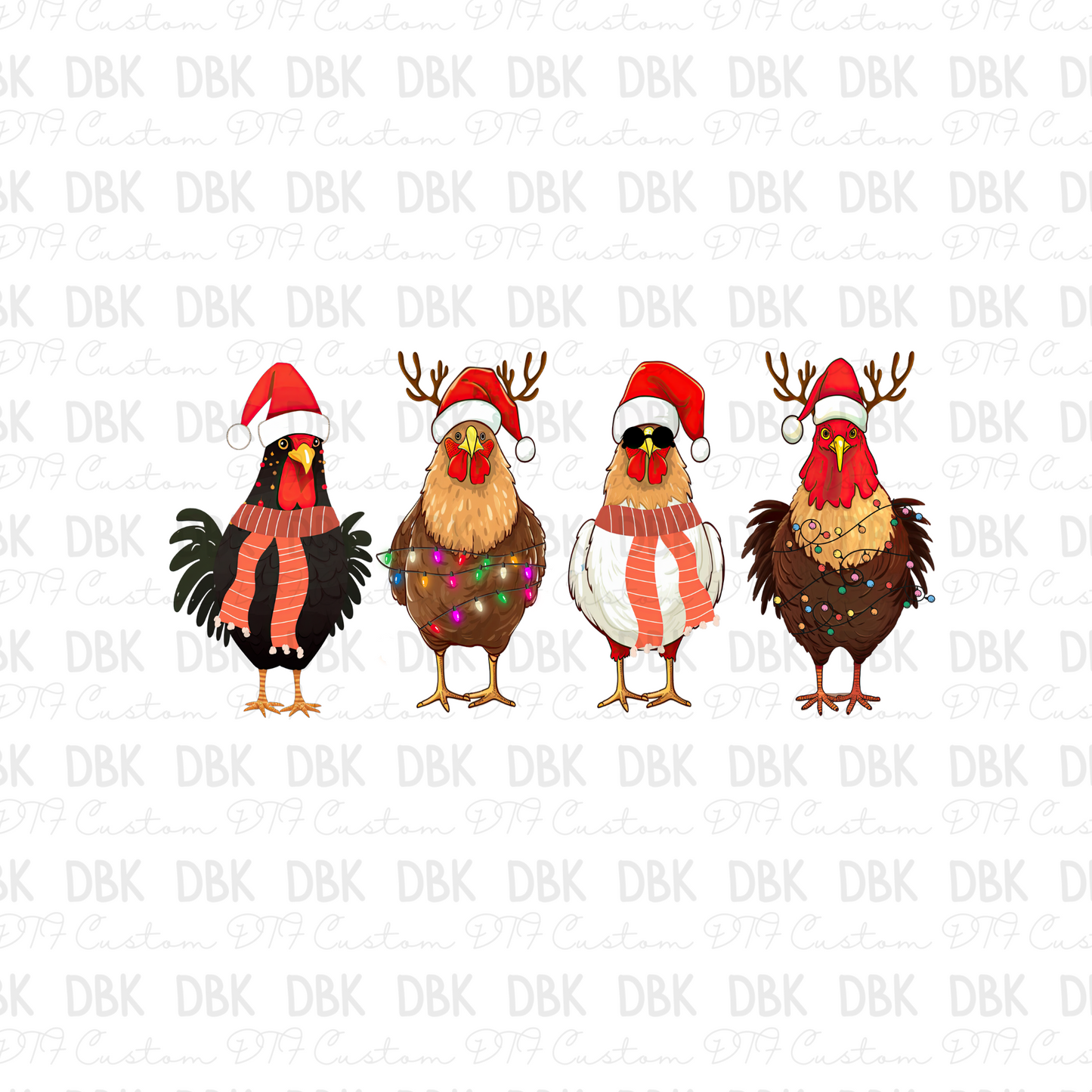 Christmas chickens DTF transfer E53