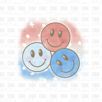 RWB Smileys DTF transfer