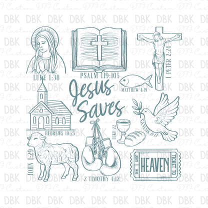 Jesus Saves Blue DTF Transfer