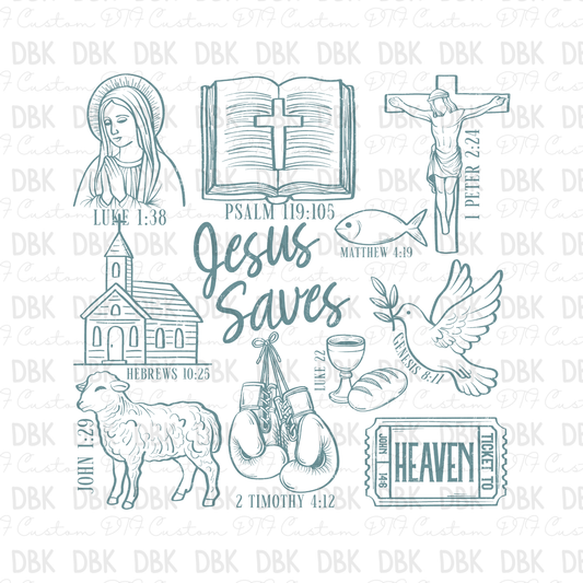 Jesus Saves Blue DTF Transfer
