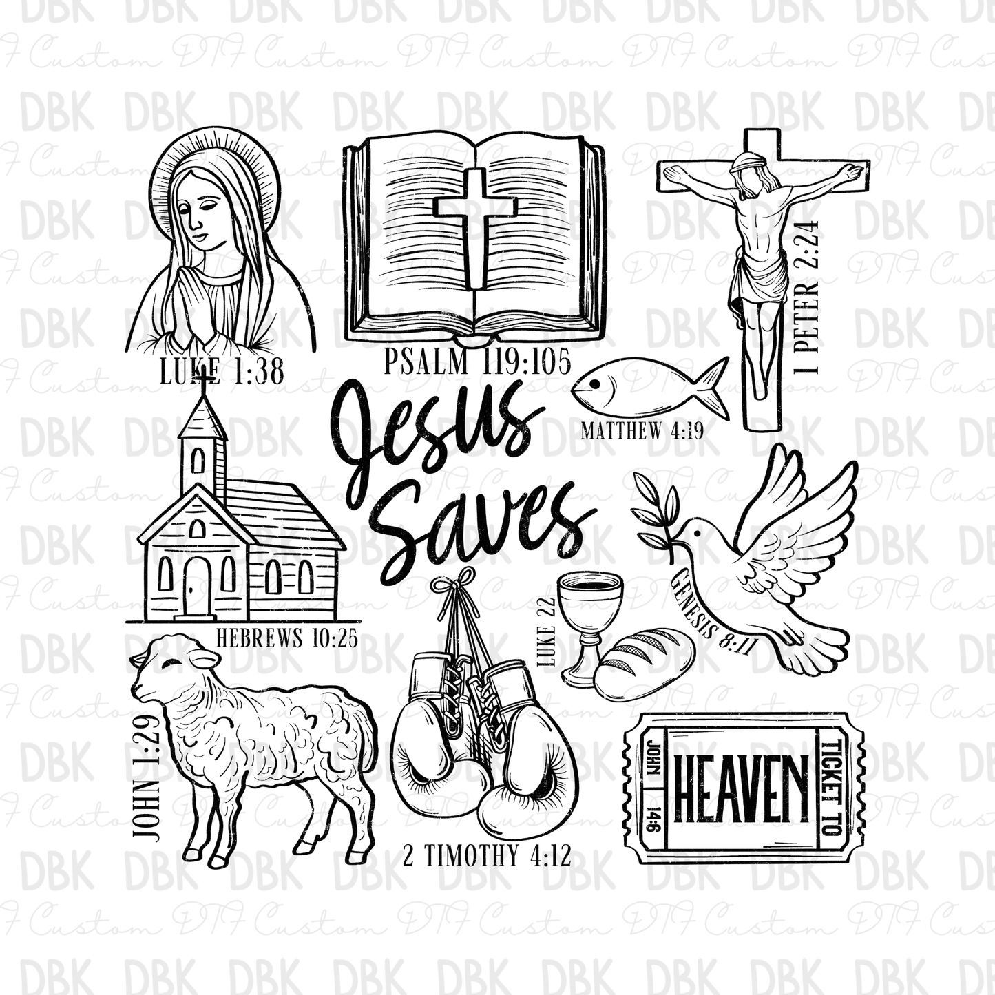 Jesus Saves Black DTF Transfer