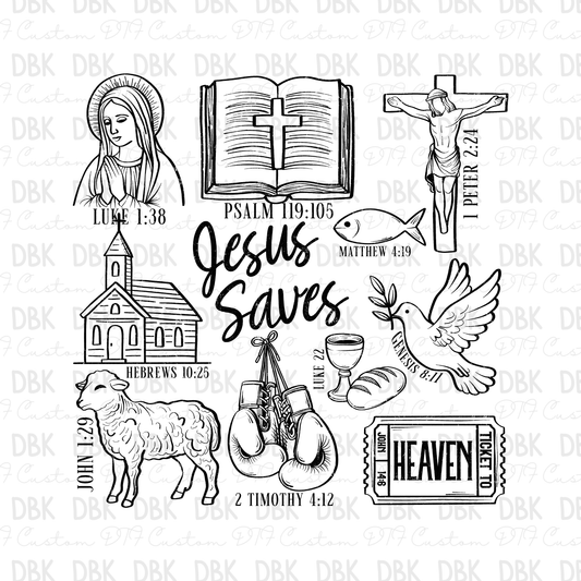 Jesus Saves Black DTF Transfer