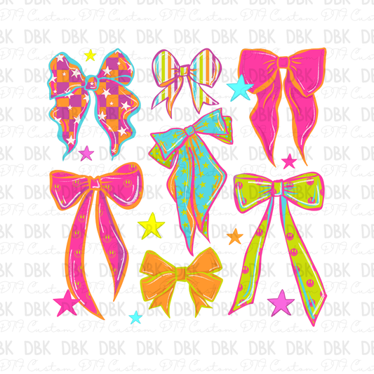 Preppy neon bows DTF Transfer