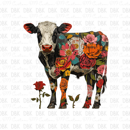 Floral cow DTF Transfer