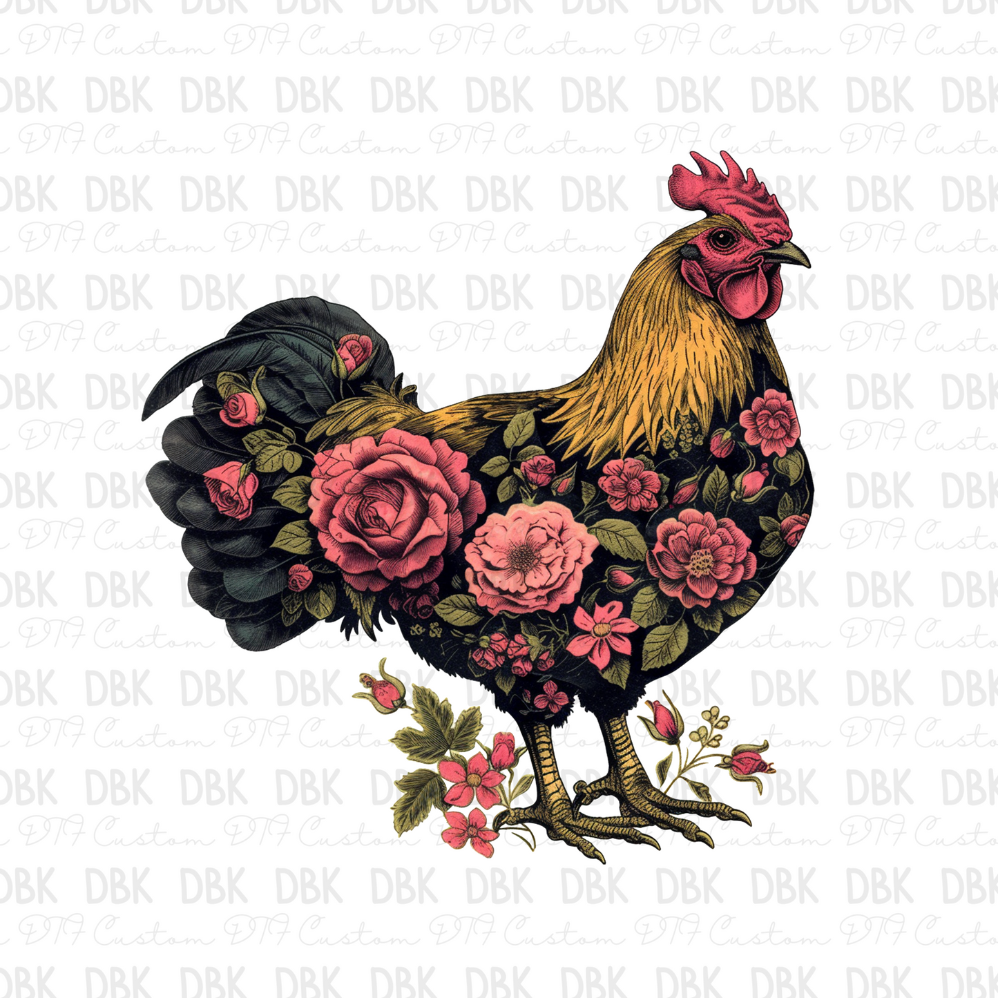 Floral Chicken DTF Transfer
