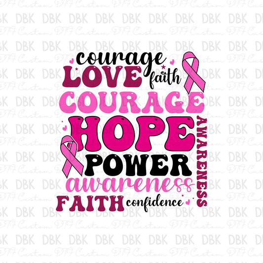 Courage, love, faith breast cancer DTF Transfer L15