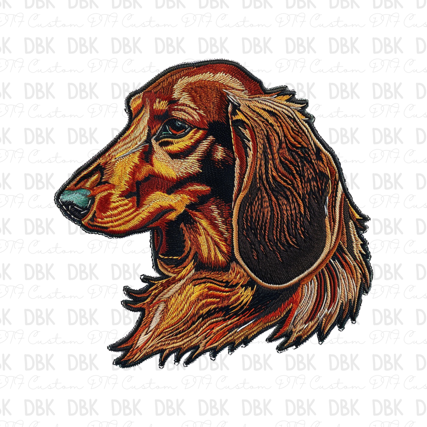 Long haired Dachshund DTF transfer