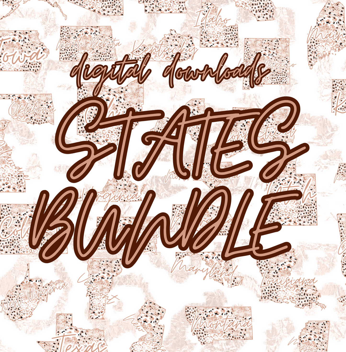 50 States Bundle Rose Gold Leopard Digital Download