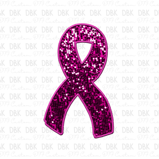 Breast cancer sparkly ribbon DTF Transfer L27