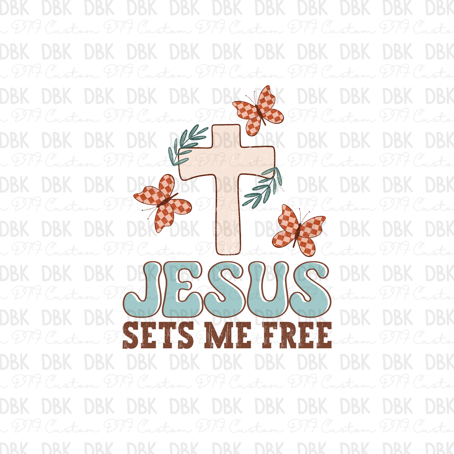 Jesus sets me free blue DTF transfer