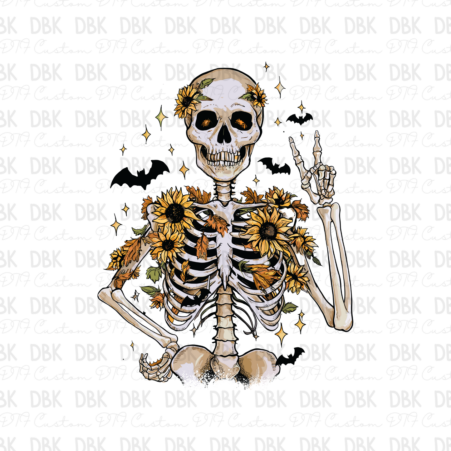 Sunflower skeleton DTF transfer