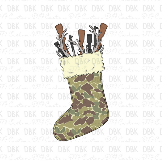 Christmas camo stocking DTF transfer E257