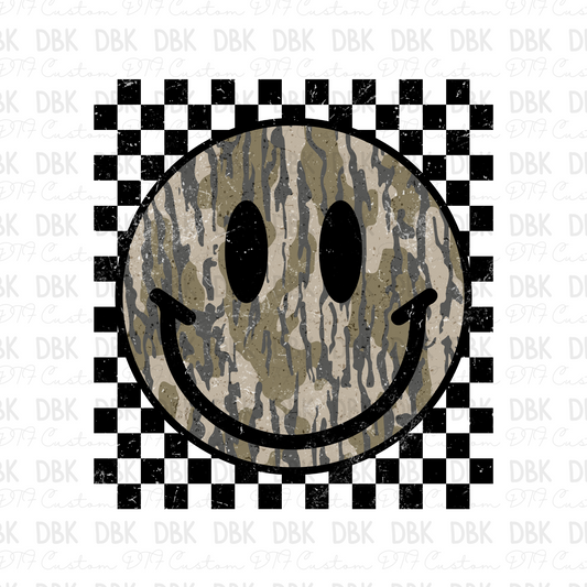 Camo smiley BLACK checkered DTF transfer