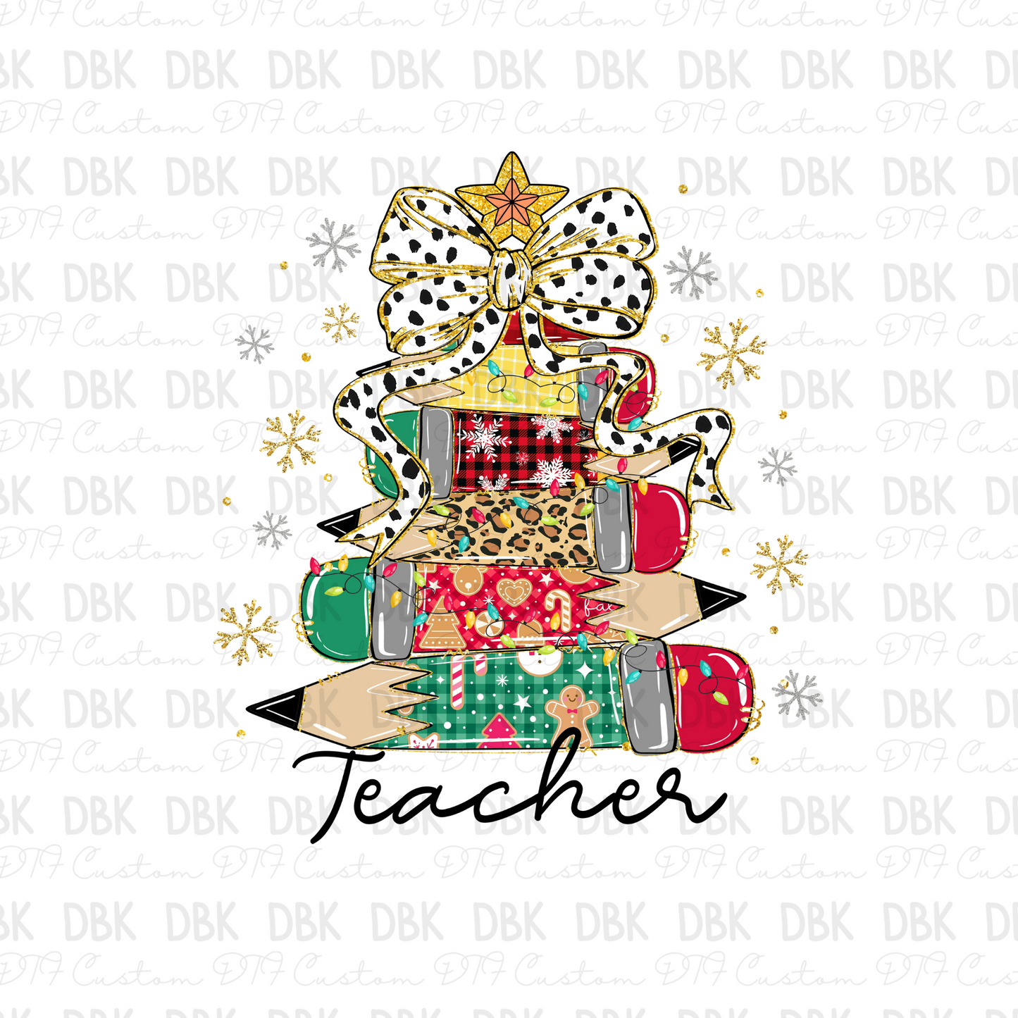 Christmas pencil tree teacher DTF Transfer E214