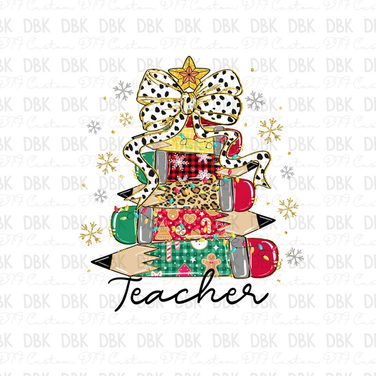 Christmas pencil tree teacher DTF Transfer E214