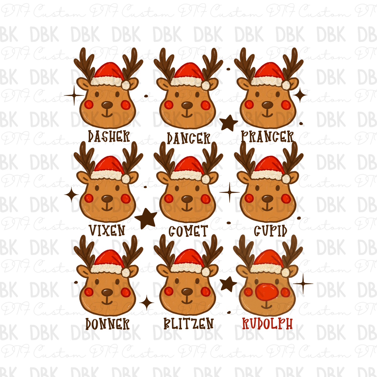 Reindeer Names DTF Transfer