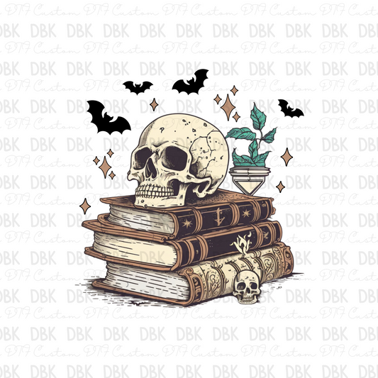 Skull on books DTF transfer H145