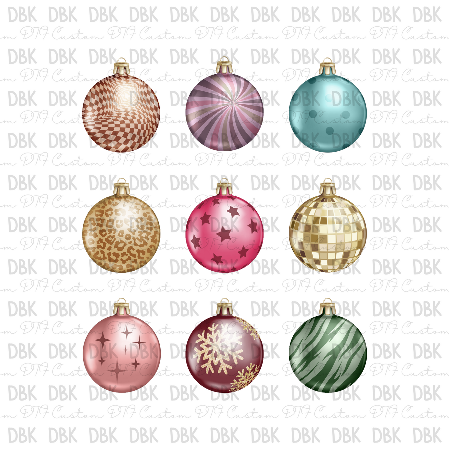 Multi colored Ornaments DTF transfer