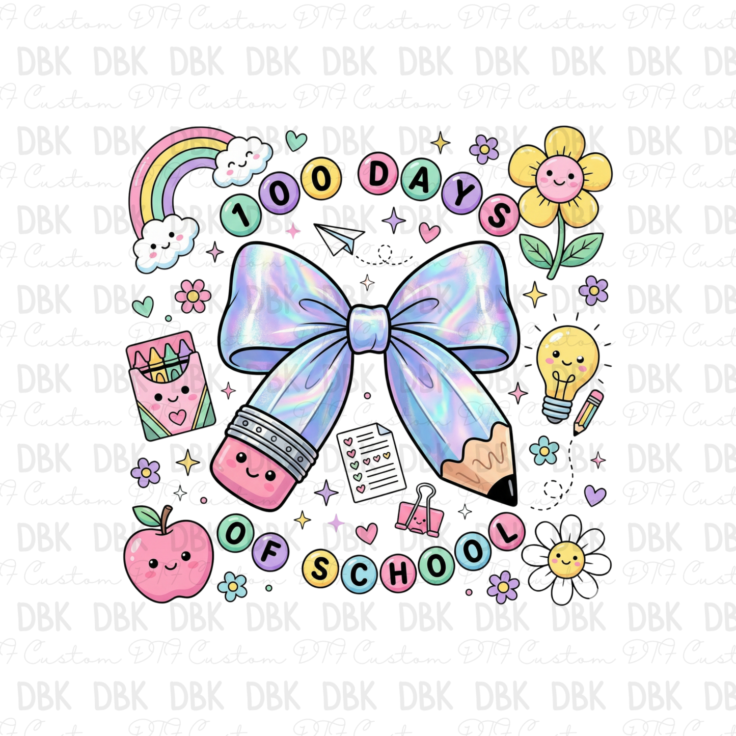 100 days of school pencil bow DTF Transfer A284