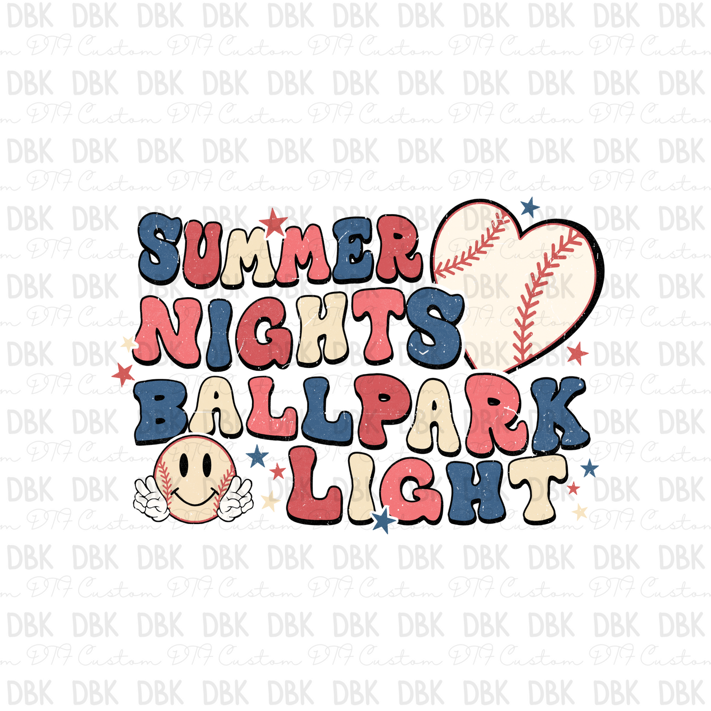 Summer nights ballpark lights DTF transfer C35