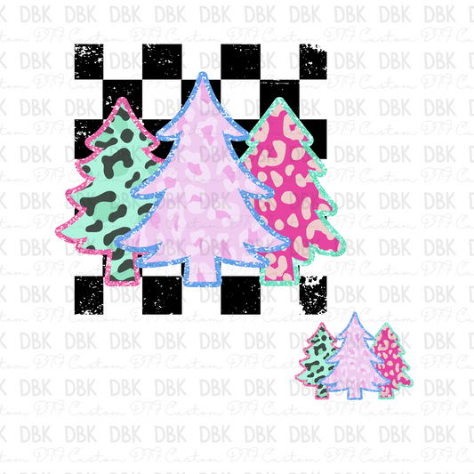 Retro Christmas trees DTF Transfer E147 (Don't forget to purchase the pocket)