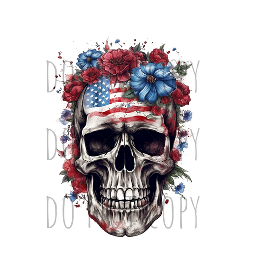 RWB Floral Skull DTF transfer R137