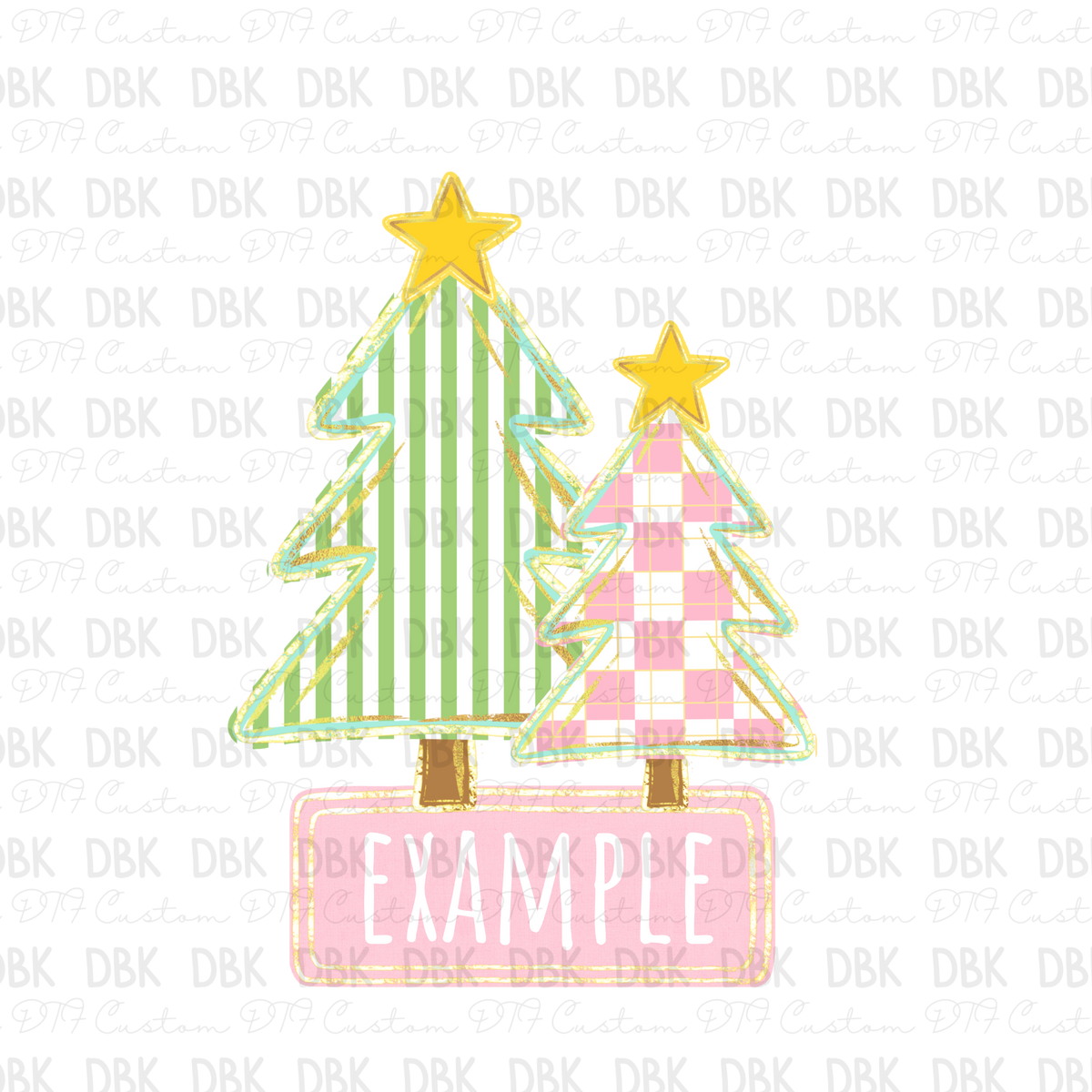 Pink Trees Christmas Custom name DTF Transfer ONLY