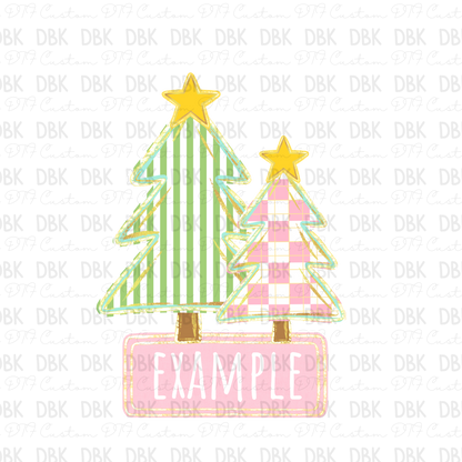 Pink Trees Christmas Custom name DTF Transfer ONLY