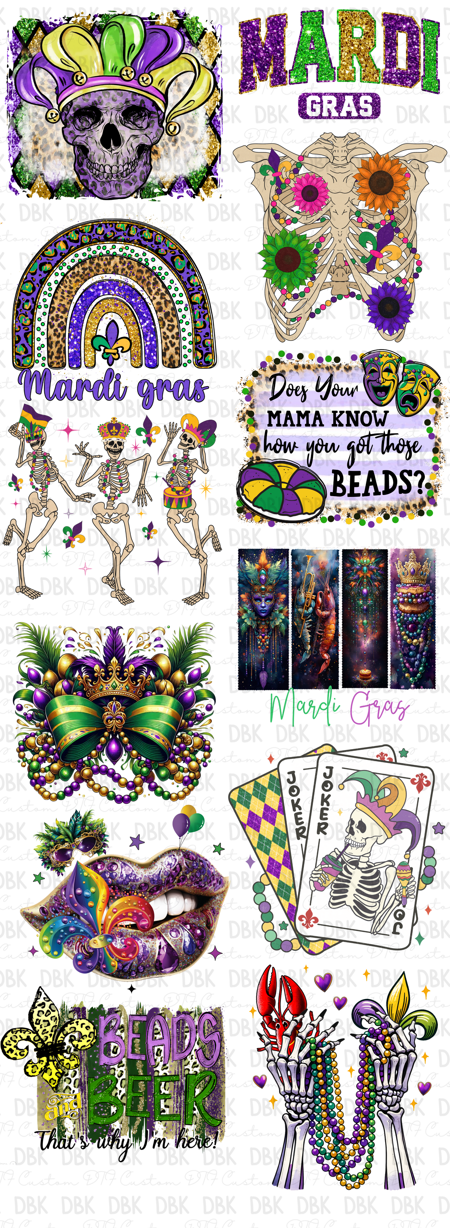 Mardi Gras Pre-Made Gang Sheet P124