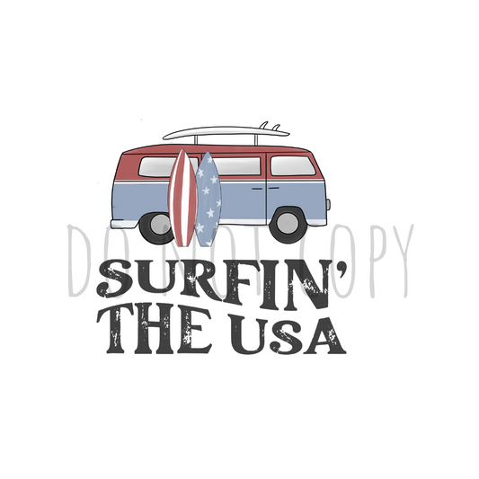 Surfin' the USA DTF transfer R140