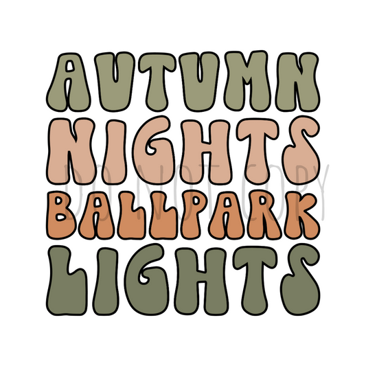 Autumn nights ballpark lights DTF transfer C73