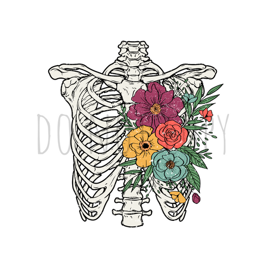 Floral bones DTF transfer
