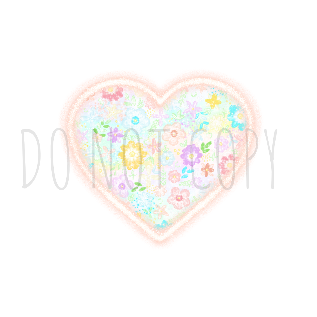 Neon Floral Heart DTF transfer