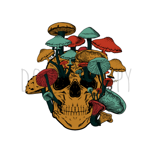 Mushrooms skull DTF transfer